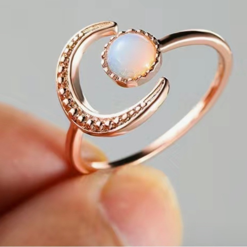 Rose Gold Moonstone Open Adjustable Women’s Ring Jewelry